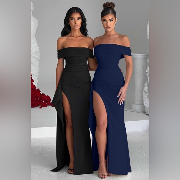 Women's High Split Ruched Long Formal Evening Dress - Picture 3 of 3